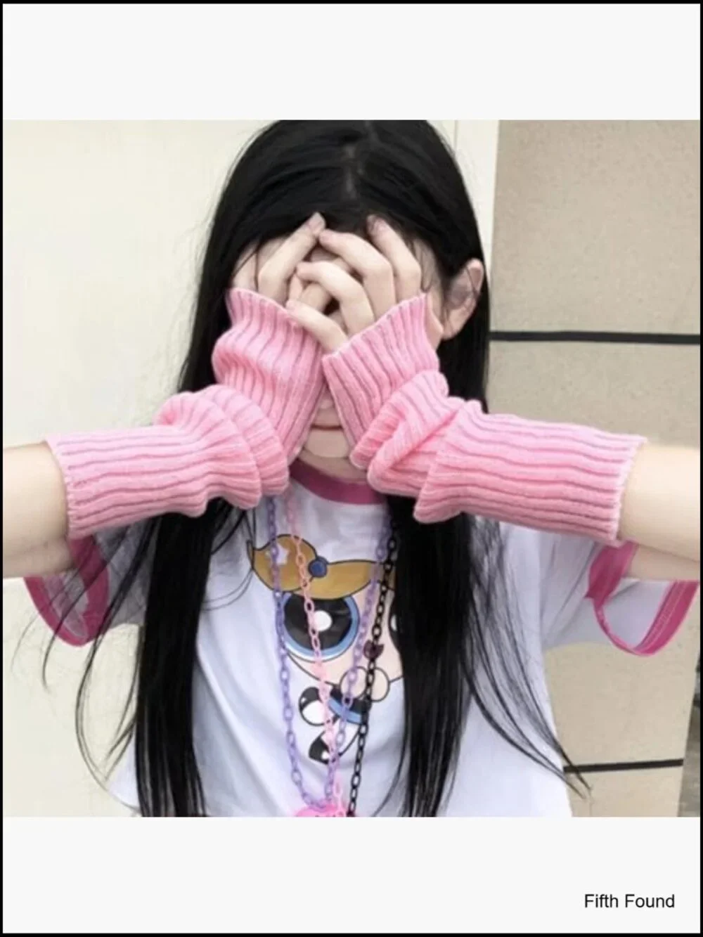 Fingerless Knitted Arm Warmers Goth Gloves Cyber Y2K Harajuku Kawaii Sleeves
